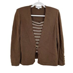 VTG St. John Collection SANTANA Brown Knit TOP SET CARDIGAN 8 CLASSIC LUXURY 80s